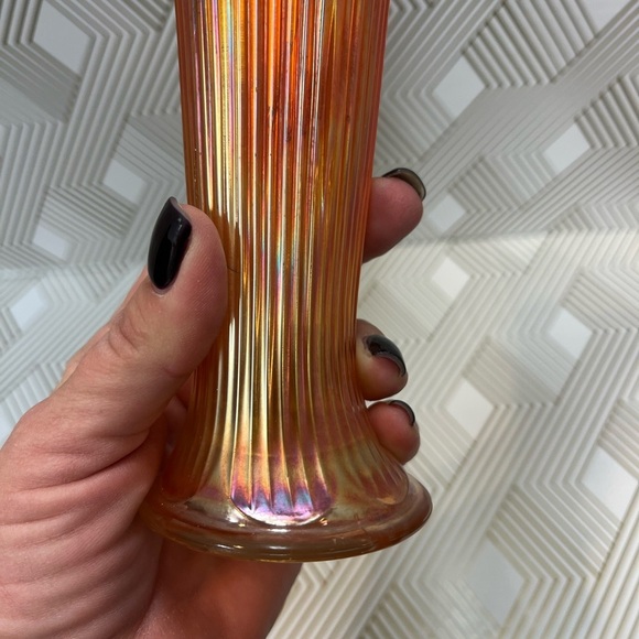 Vintage Fenton Marigold Carnival Glass Ribbed Swung Vase 9” - Picture 9 of 12